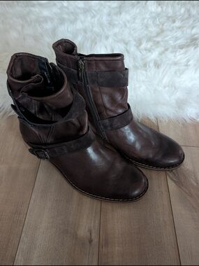 Paul Green Dark Brown Ally Suede Leather Moto Boots